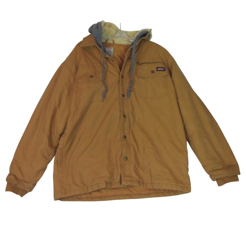 Dickies Hooded Jacket Duck Brown Canvas Men's Size  Large Lined Active Work Coat